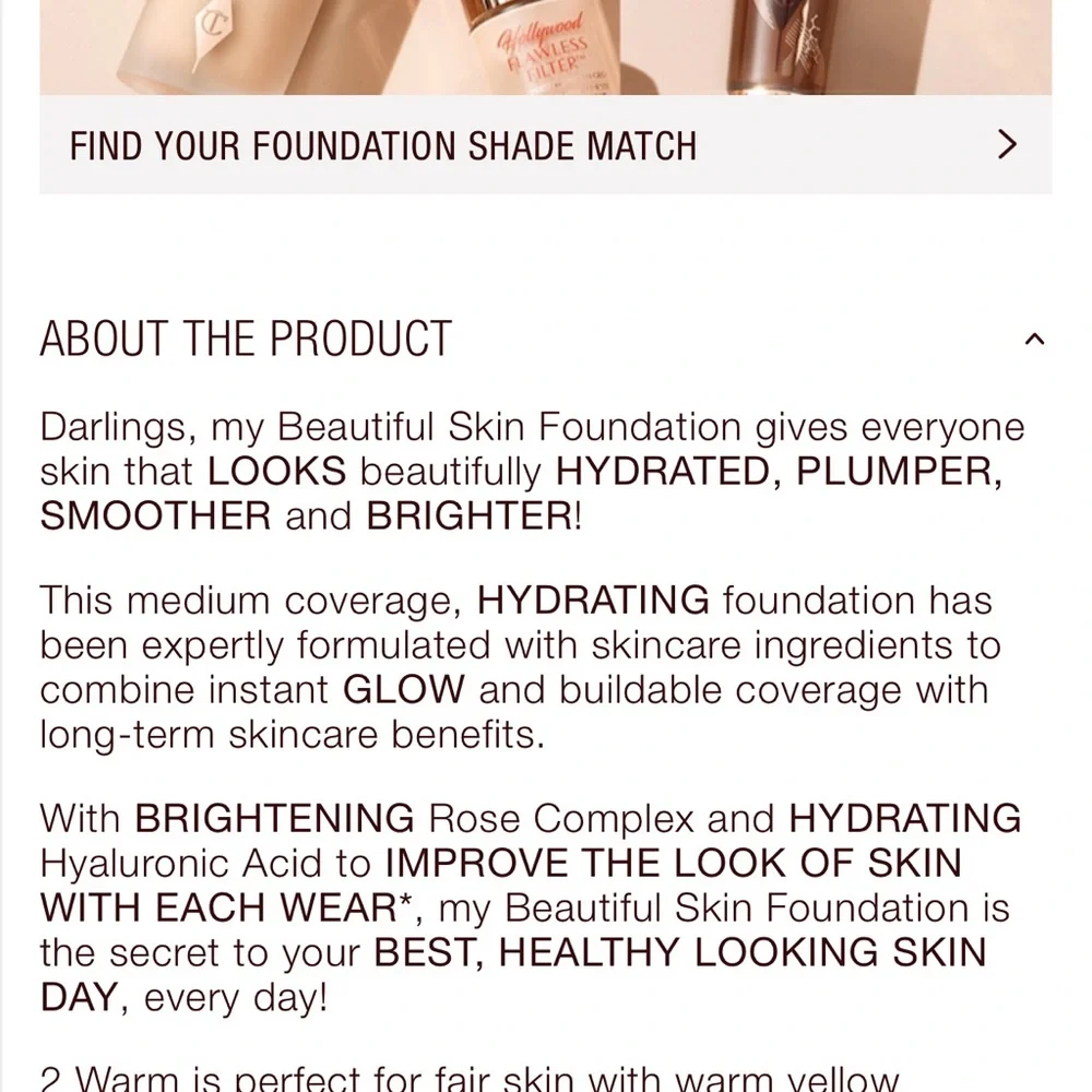 Charlotte Tilbury Beautiful Skin Foundation -  Color Warm 2